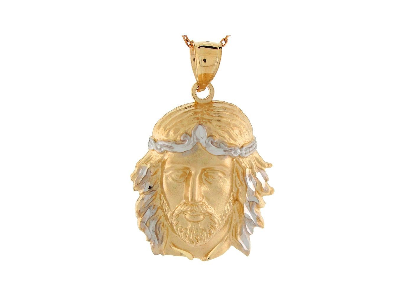 10k Two Tone Gold 3.7cm Face of Jesus Religious Charm Pendant