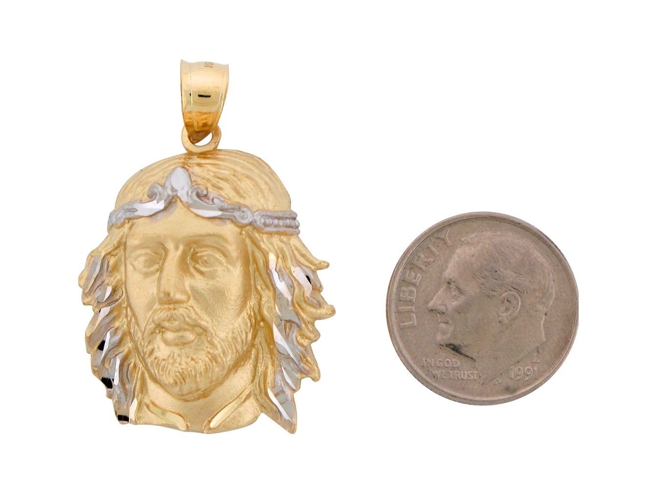 10k Two Tone Gold 3.7cm Face of Jesus Religious Charm Pendant