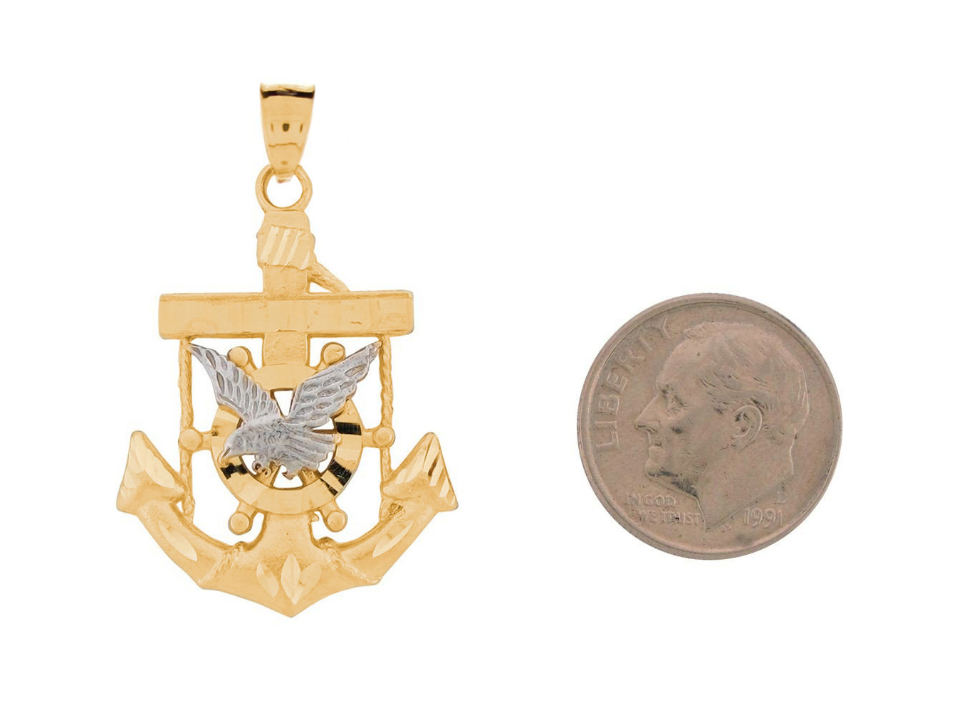 10k Two-Tone Gold 3.6cm x 2.3cm Patriotic Eagle Anchor Pendant