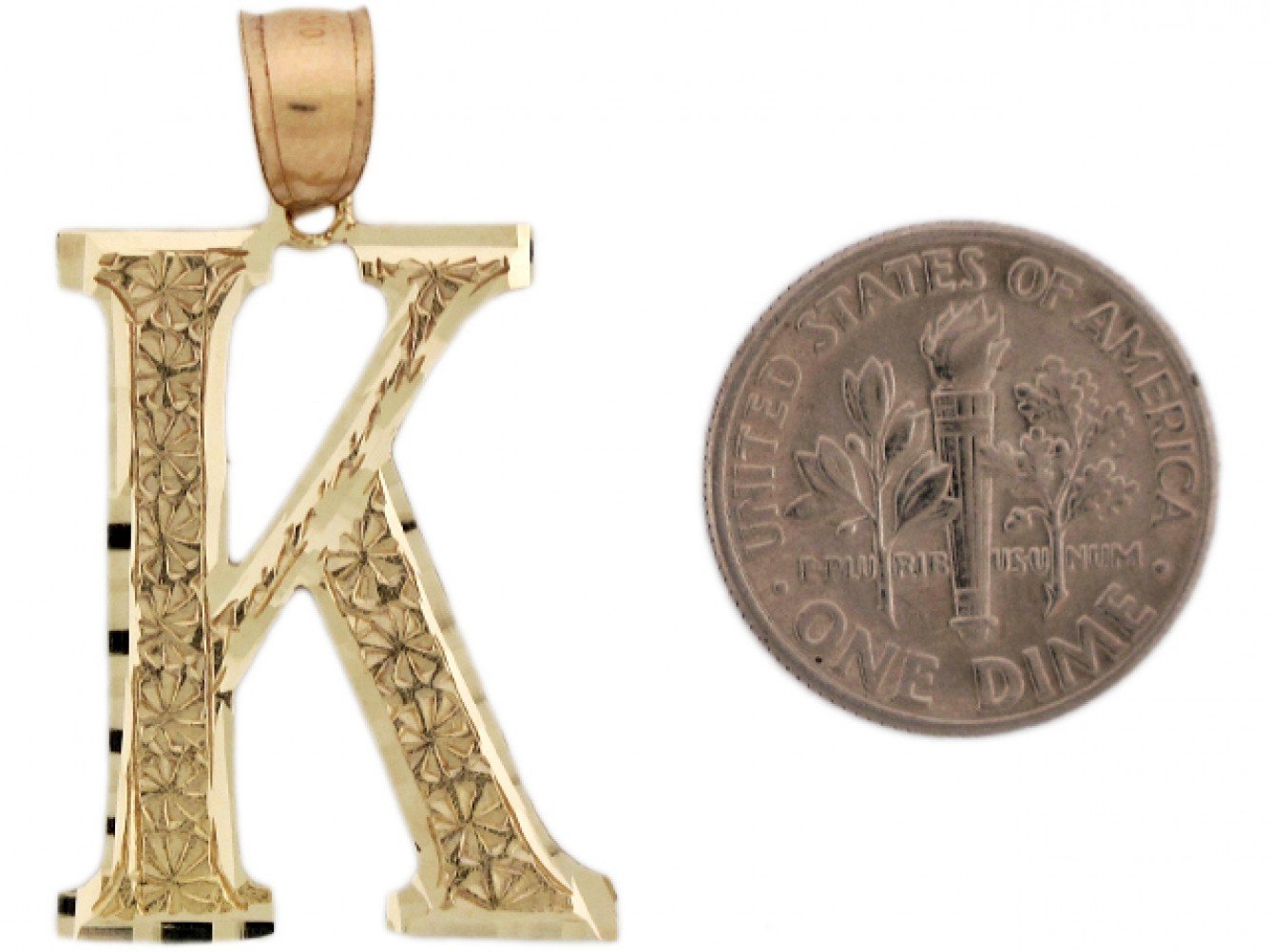10k or 14k real gold unique design letter K diamond cut initial charm Pendant - Picture 2 of 6