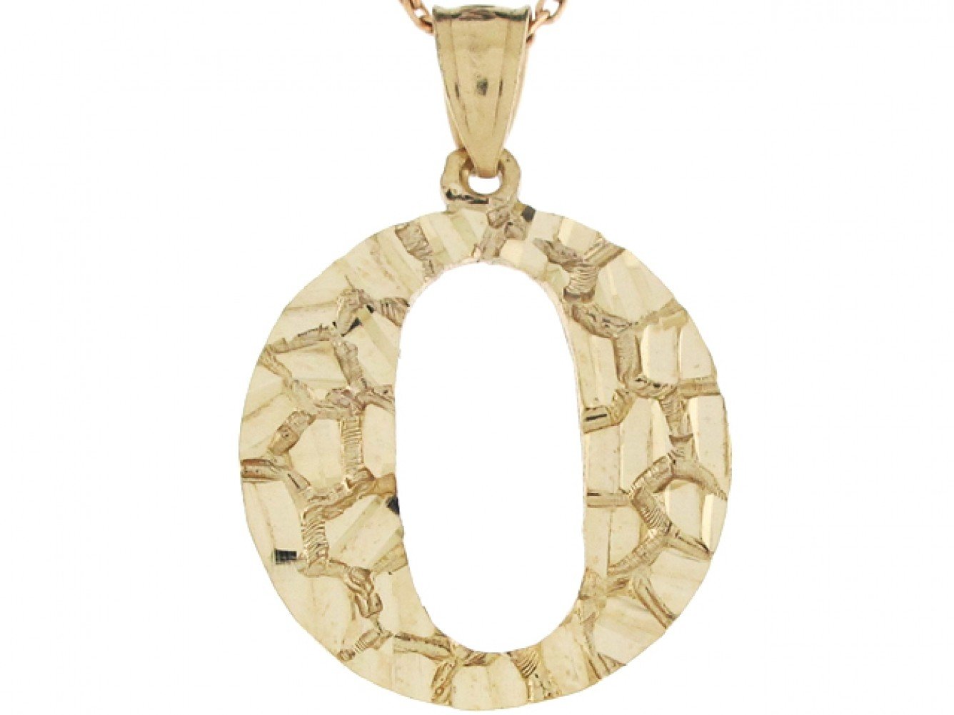 10k real yellow  gold letter O diamond cut nugget design charm Pendant