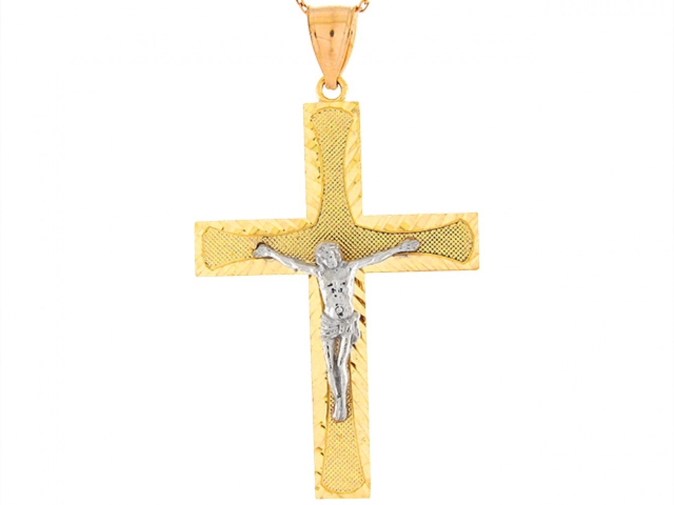 10k Two Tone Real Gold Jesus Crucifix Cross Religious 5.3cm Charm Pendant