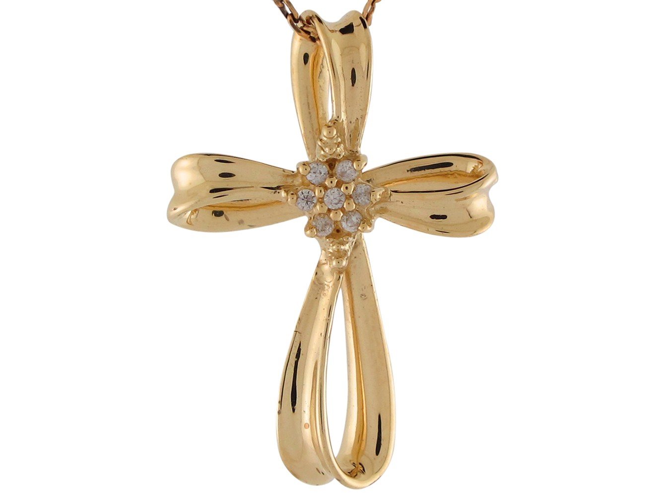 14k Yellow Gold Genuine Diamond Cluster Accented Modern Twisting 