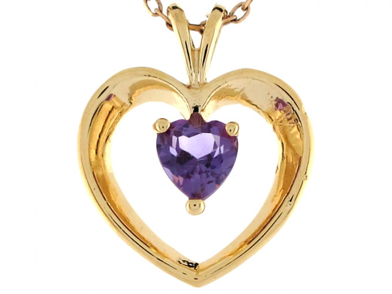 10k Yellow Gold Amethyst Unique Floating Heart Cute 1.77cm Charm Pendant