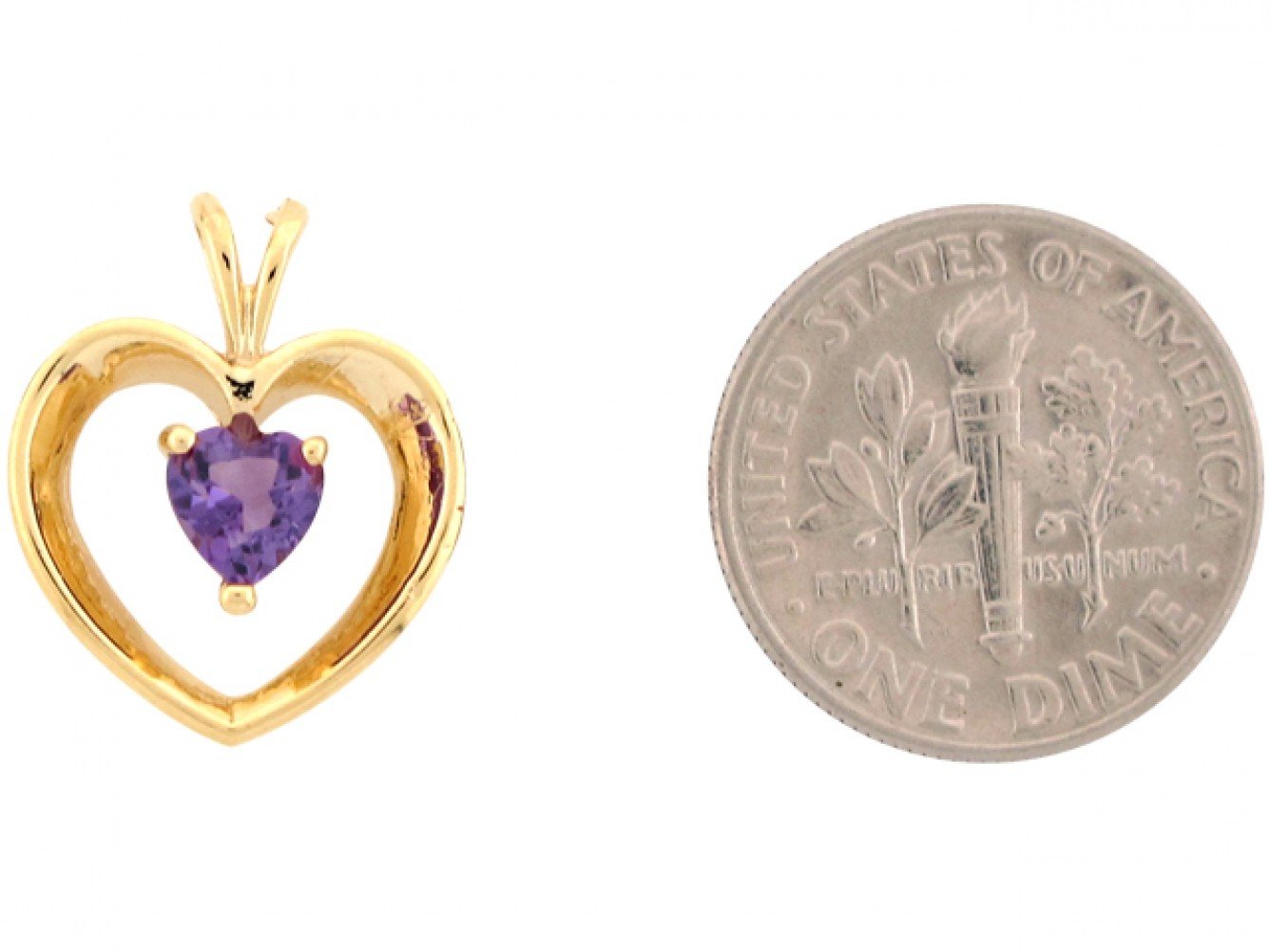 10k Yellow Gold Amethyst Unique Floating Heart Cute 1.77cm Charm Pendant