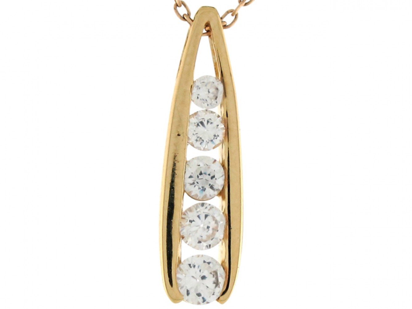 14k Yellow Gold Five Brilliant CZ Elegant Ladies 2.04cm Slide