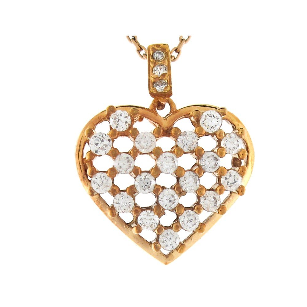 10k Yellow Gold White CZ Lovely Heart Slide Charm Pendant