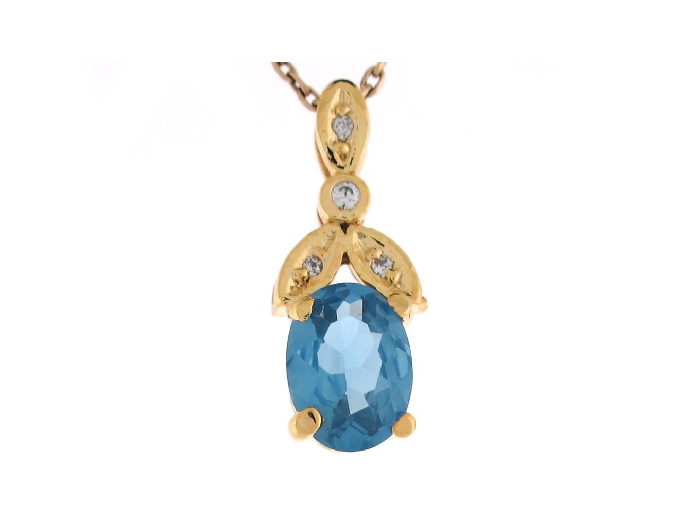 10k Yellow Gold Simulated Blue Zircon White CZ Pretty Slide Charm Pendant