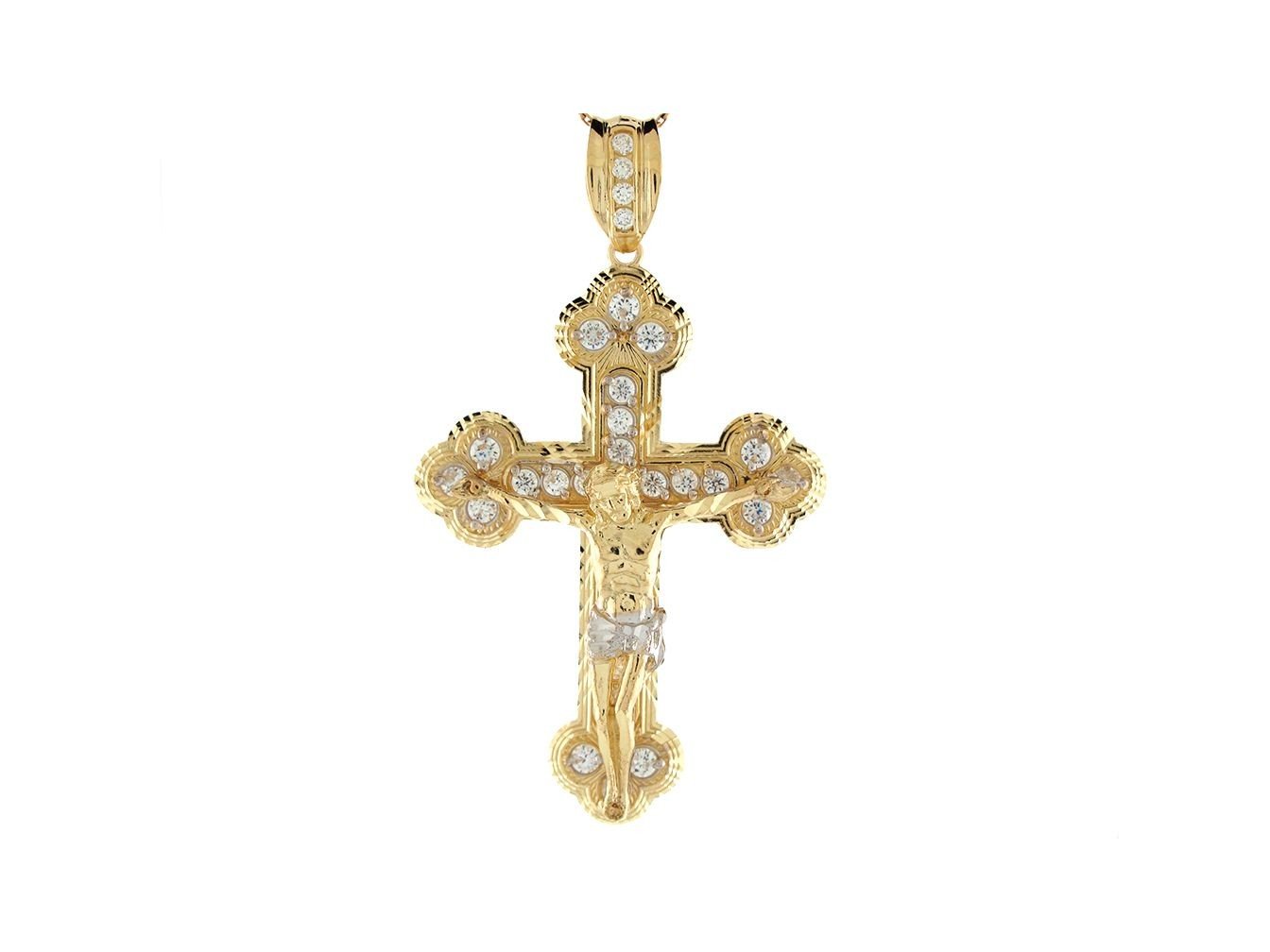 10k Two Tone Gold White CZ Botonee Style Crucifix Religious Charm Pendant