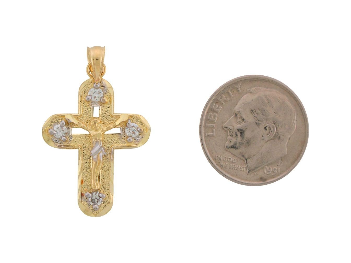 10k Two Tone Gold White CZ Latin Style Crucifix Religious Charm Pendant