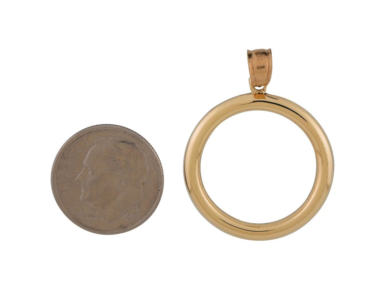 10k Solid Yellow Gold Hoop Circle Simplistic High Polished Charm Pendant