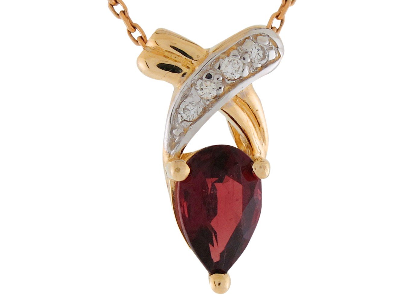 14k Two-Tone Gold Stunning Genuine Garnet and Diamonds Ladies Floating Pendant