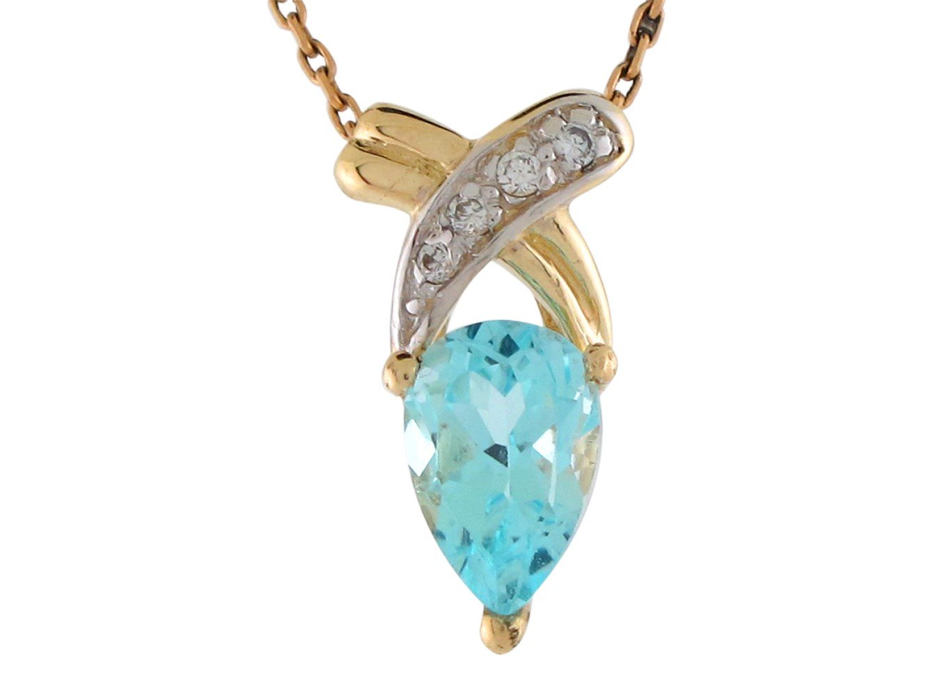 14k Two-Tone Gold Stunning Genuine Blue Topaz and Diamonds Ladies Floating Pendant