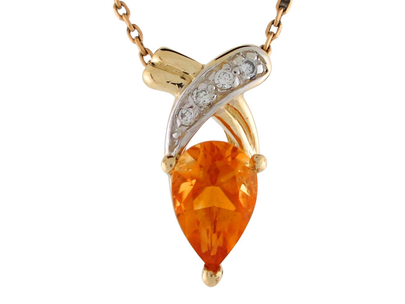 14k Two-Tone Gold Stunning Genuine Citrine and Diamonds Ladies Floating Pendant