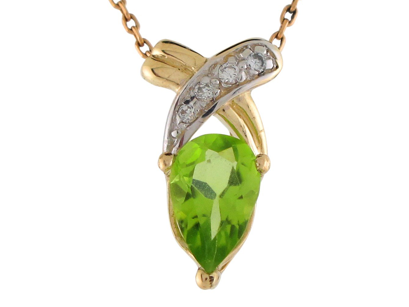 14k Two-Tone Gold Stunning Genuine Peridot and Diamonds Ladies Floating Pendant