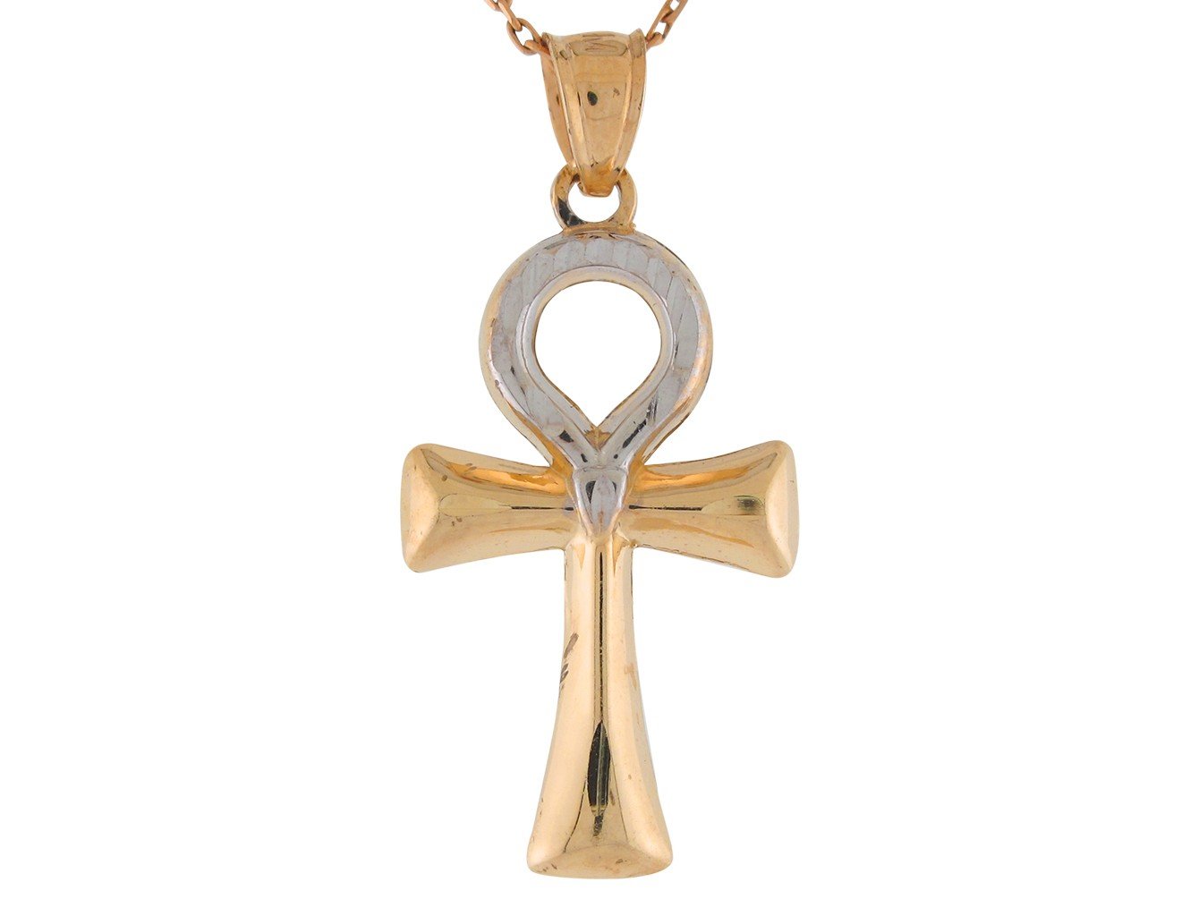 10k Two Tone Gold Stunning High Polish Religious Egyptian Ankh Pendant