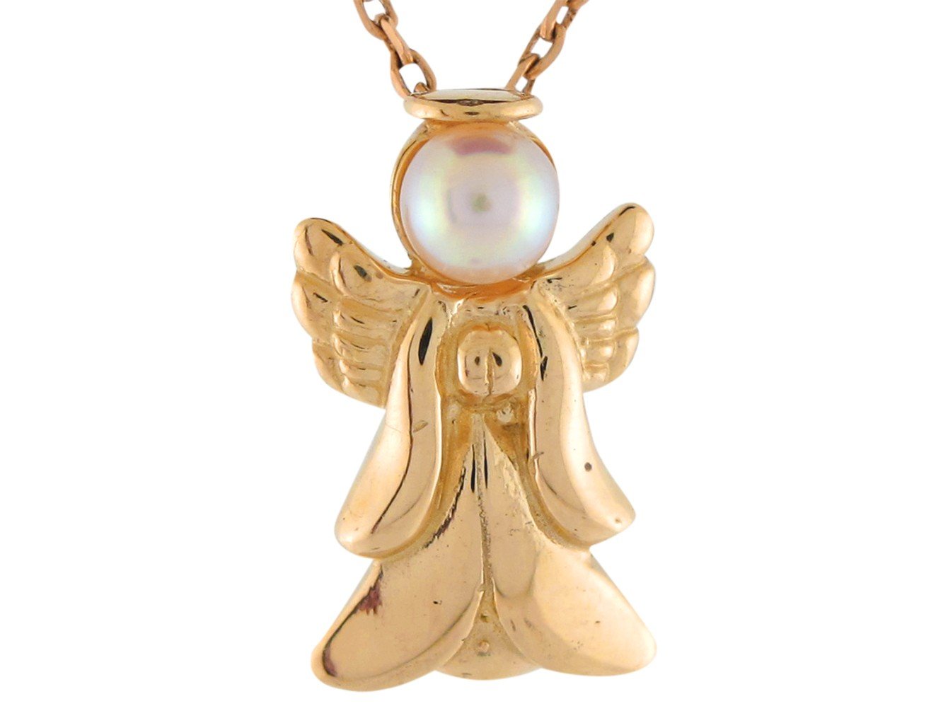 10k Yellow Gold Cultured Pearl Accented Adorable Angel High Polish Pendant