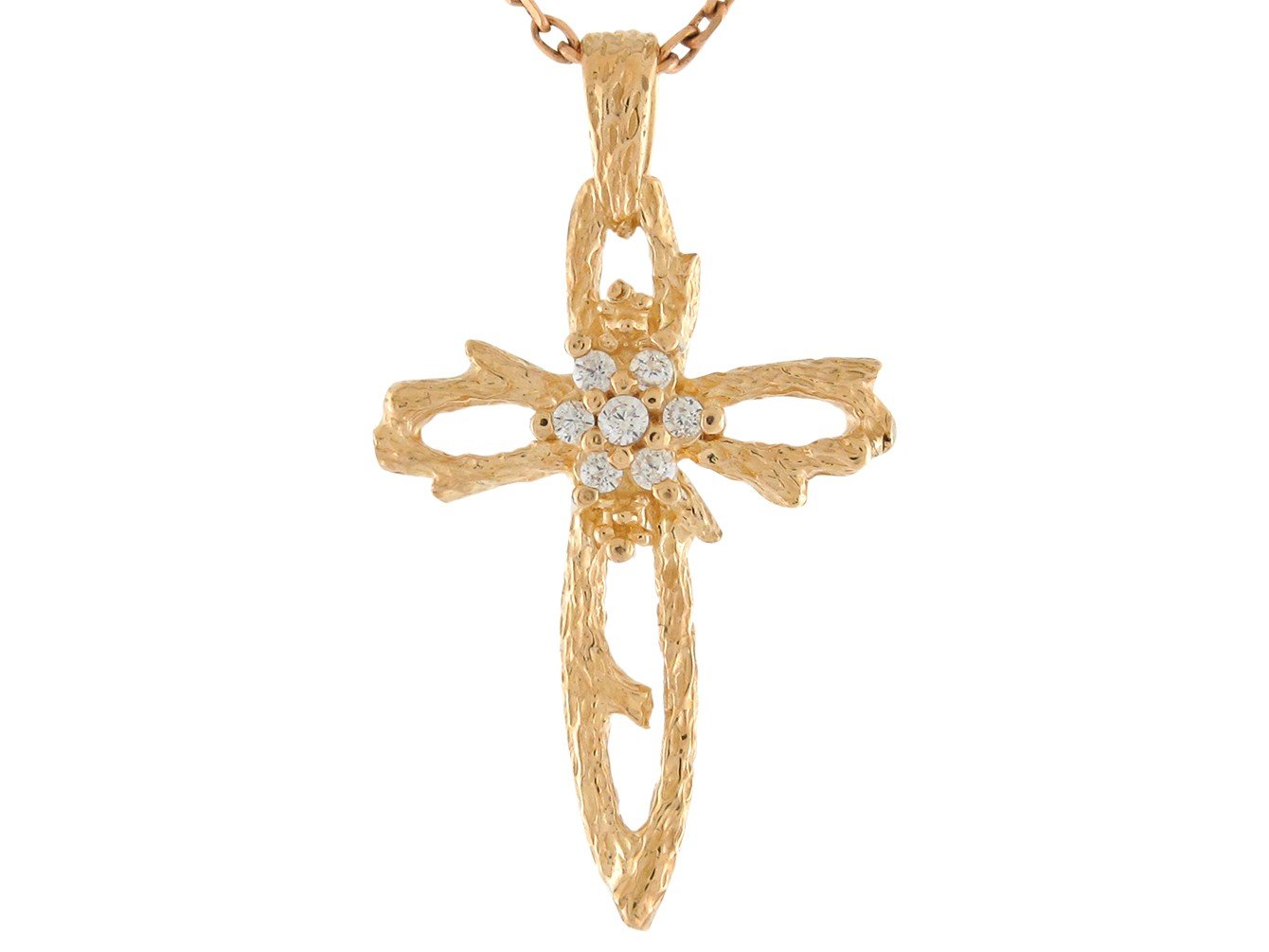 10k Yellow Gold Genuine Diamond Accented Textured Cross Pendant