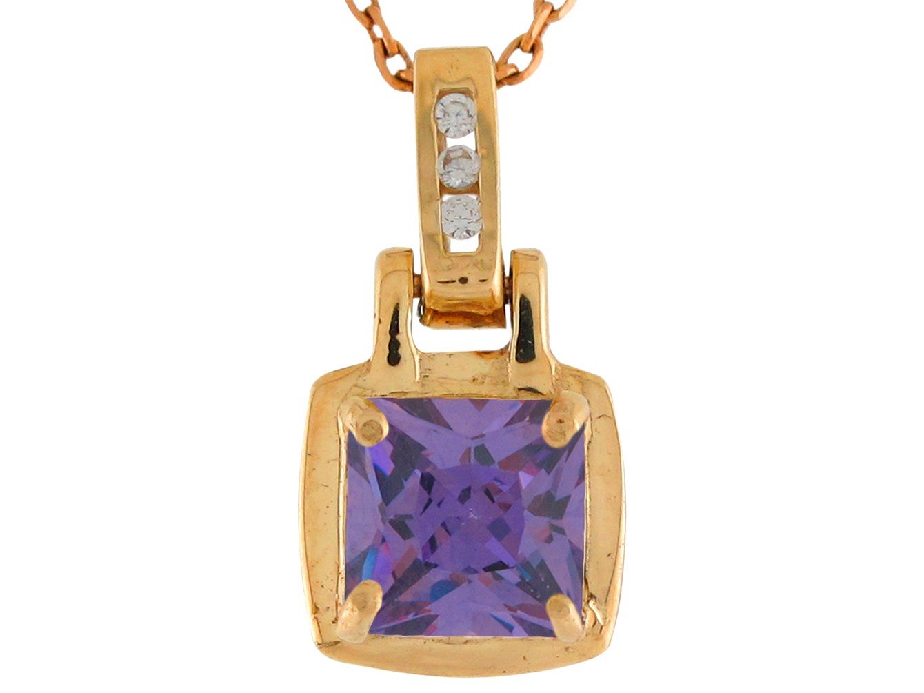 10k Yellow Gold February Birthstone Simulated Amethyst Ladies Hinged Pendant