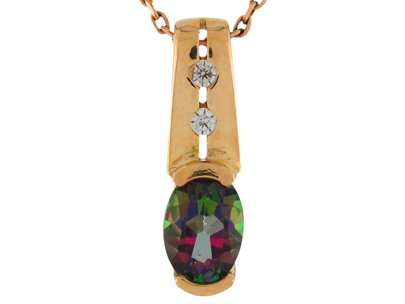 10k Yellow Gold Breathtaking Mystic Topaz White CZ Ladies Modern Sliding Pendant