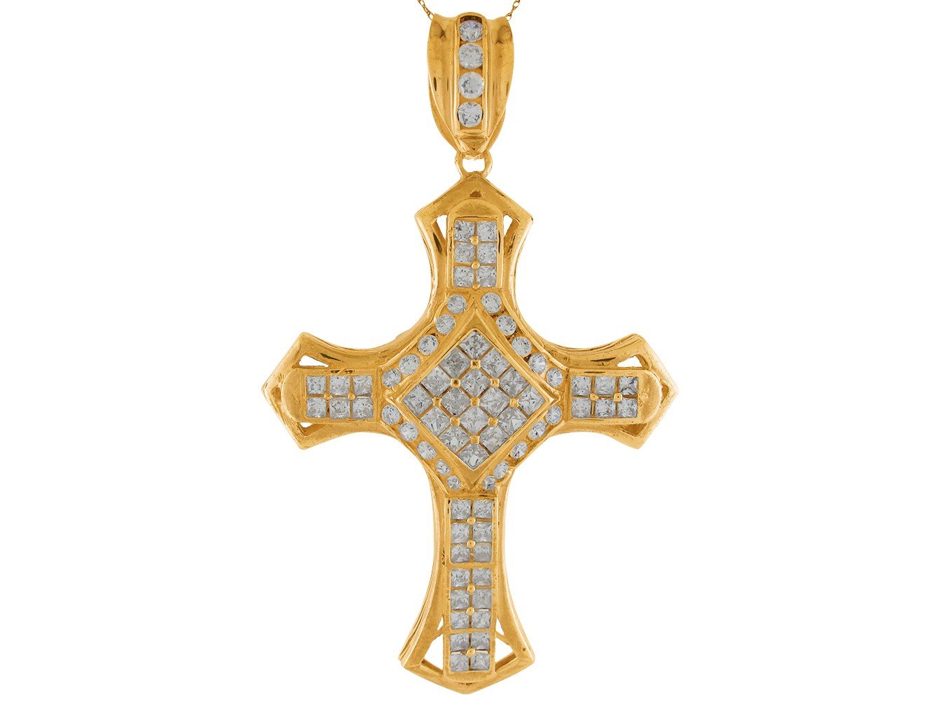 10k Yellow Gold Marvelous White CZ Accented Passion Cross Pendant