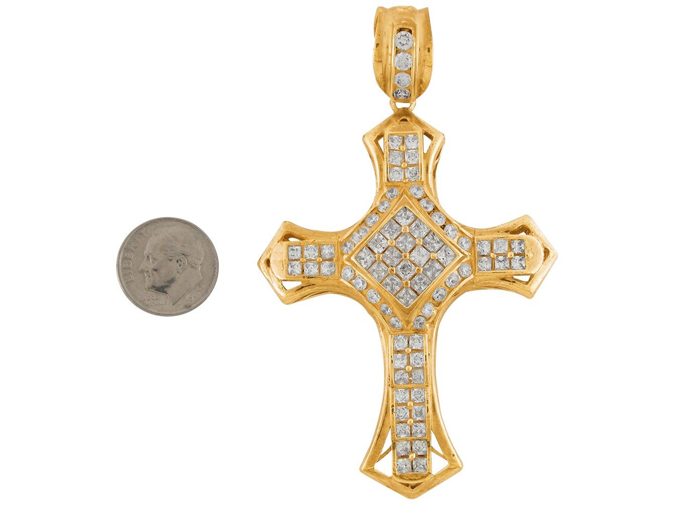 10k Yellow Gold Marvelous White CZ Accented Passion Cross Pendant