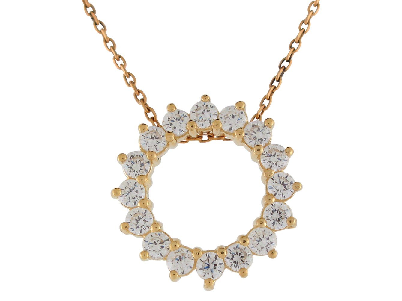 10k Yellow Gold Dazzling White CZ Studded Circle Halo Ladies Bright Pendant