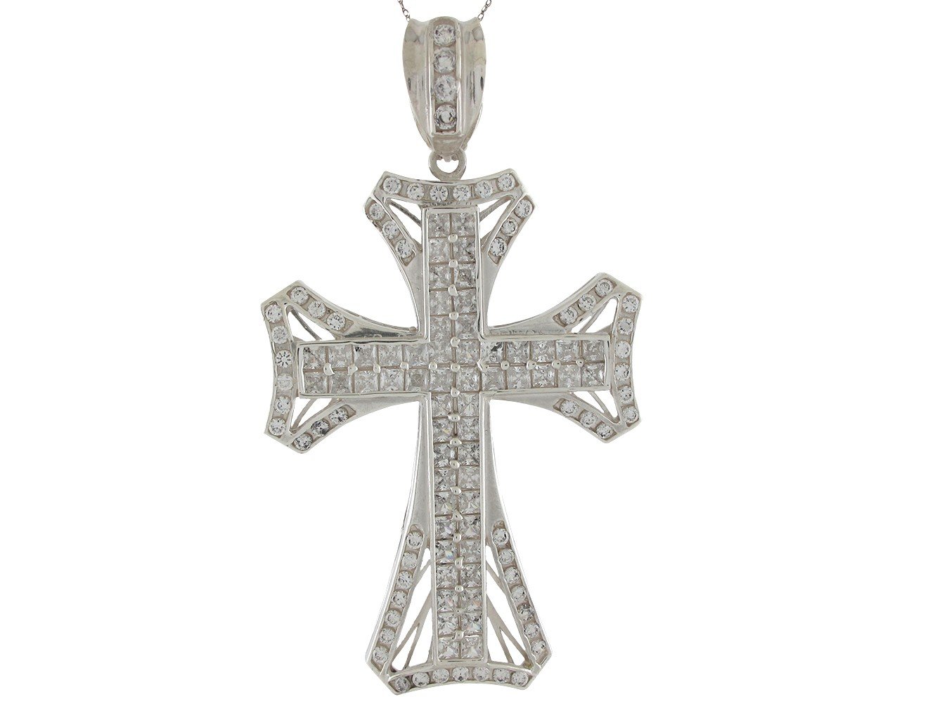 10k White Gold Stunning White CZ Studded Pattee Design Cross Pendant