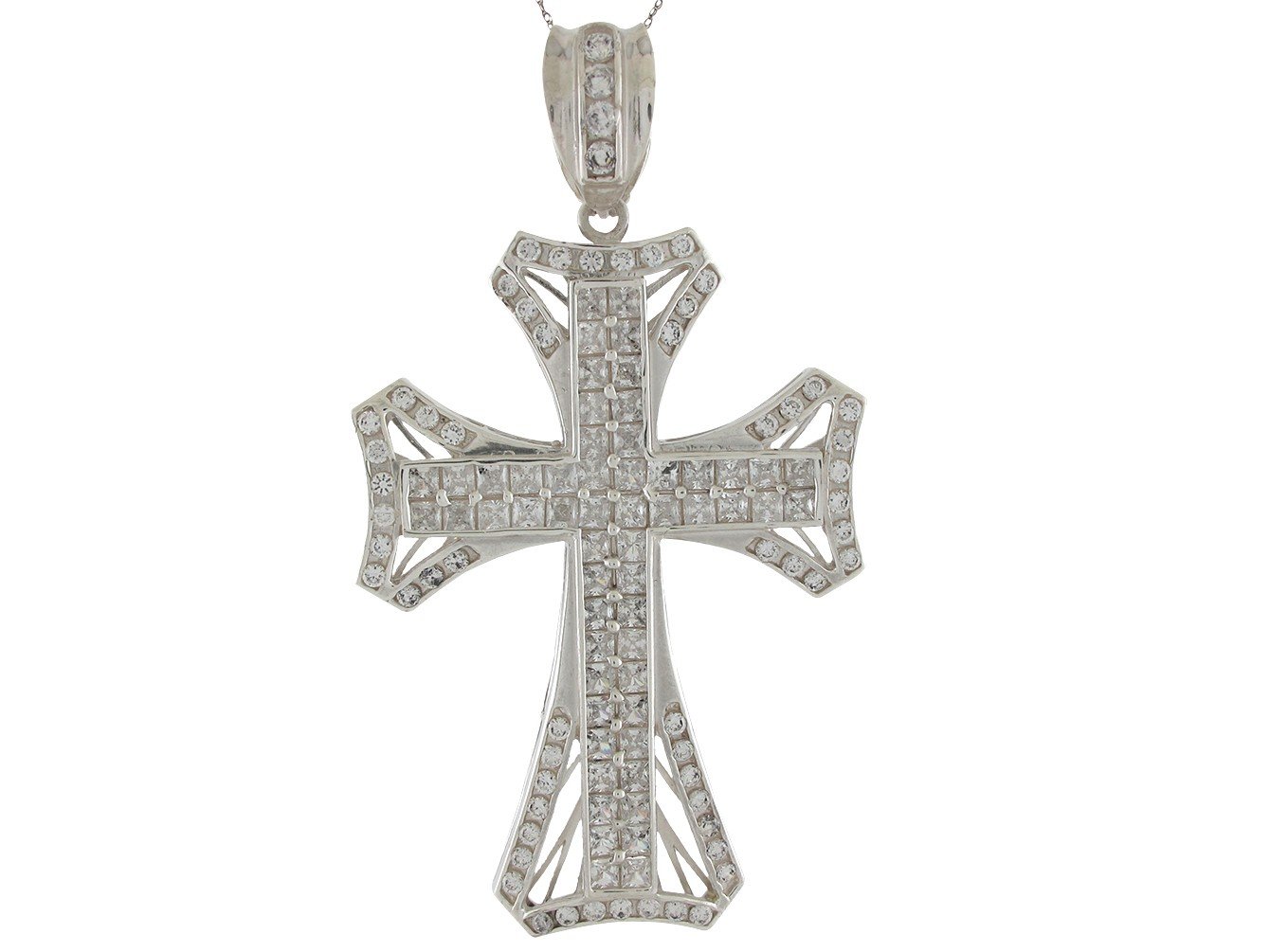 10k White Gold Stunning White CZ Studded Pattee Design Cross Pendant