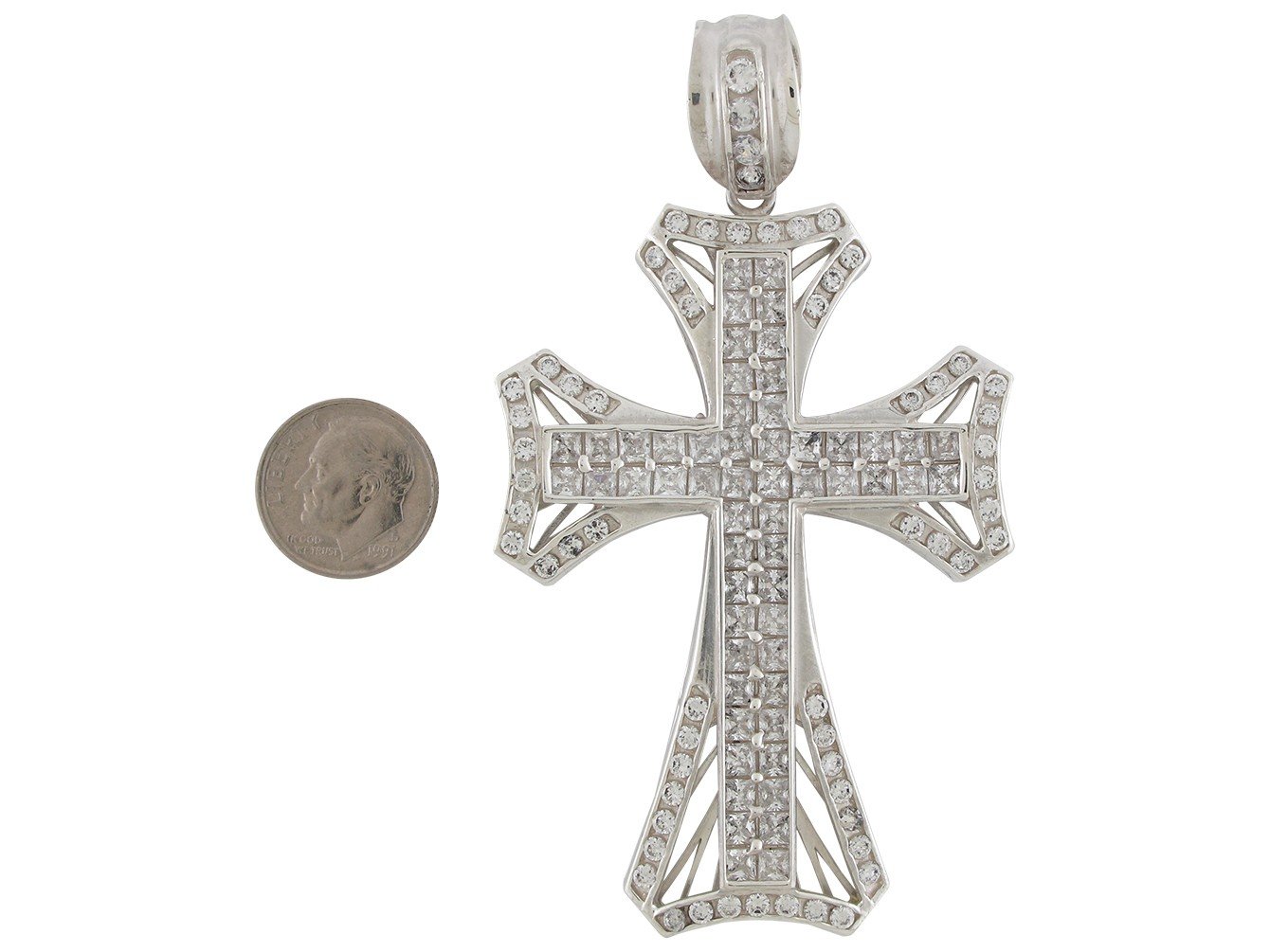 10k White Gold Stunning White CZ Studded Pattee Design Cross Pendant