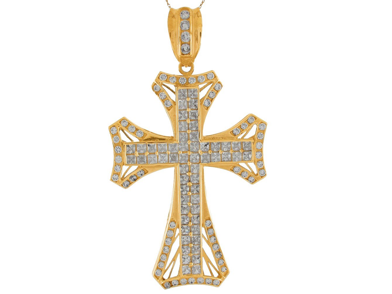 10k Yellow Gold Stunning White CZ Studded Pattee Design Cross Pendant