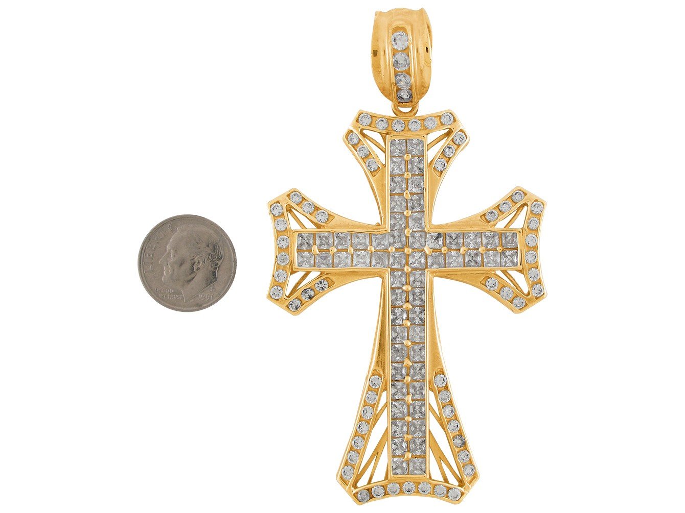 10k Yellow Gold Stunning White CZ Studded Pattee Design Cross Pendant