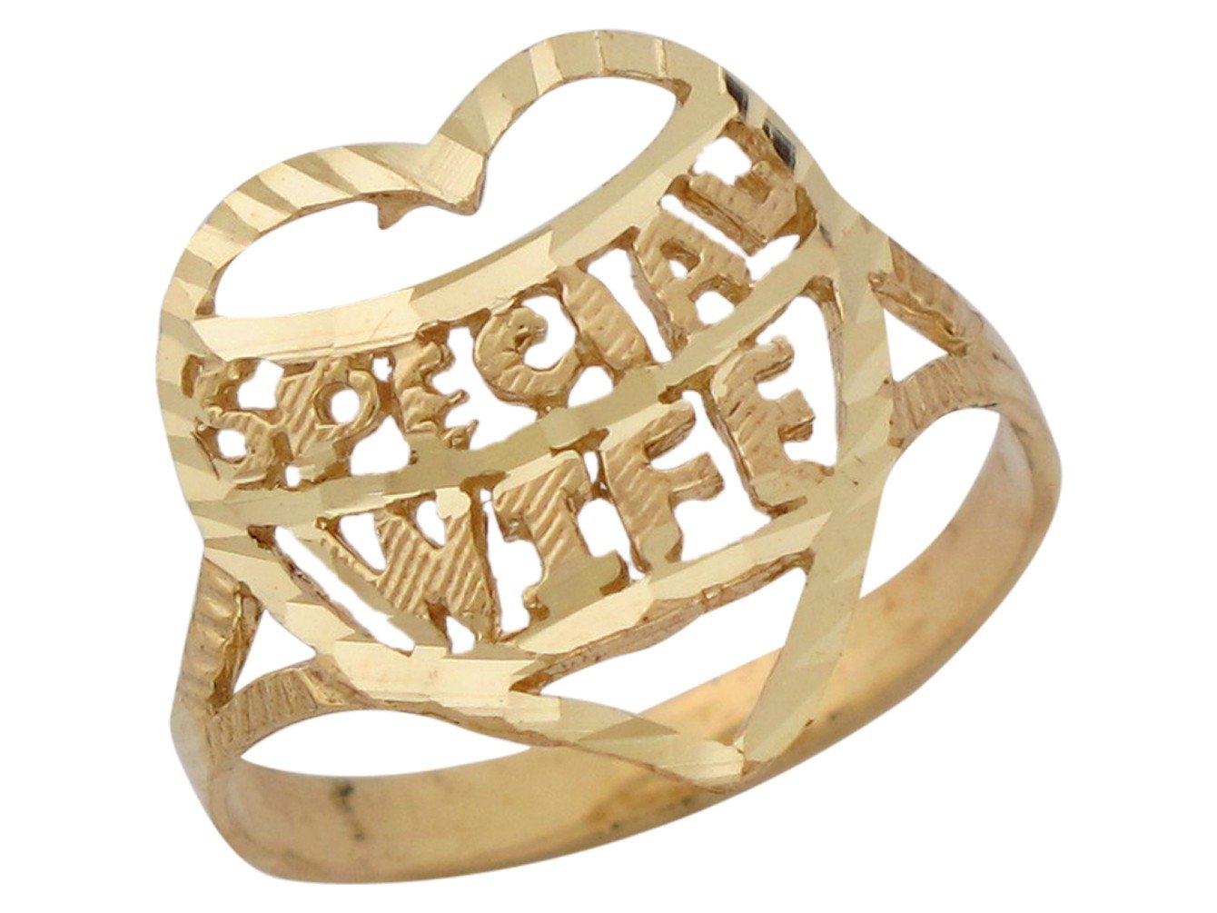 10k Yellow Gold Ladies Diamond Cut Heart Special Wife Ring 