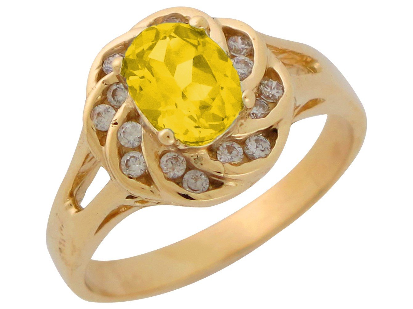 10k Yellow Gold Ladies Simulated Citrine Swirl Cluster November Birthstone Ring