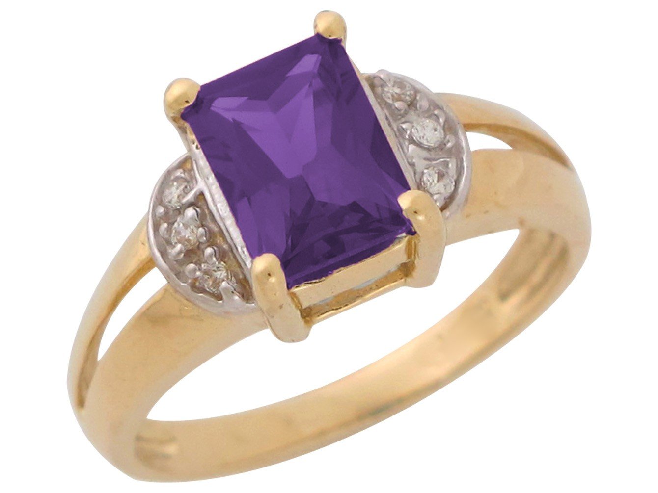 10k Two-Tone Ladies Simulated Amethyst Split Shank February Birthstone Ring