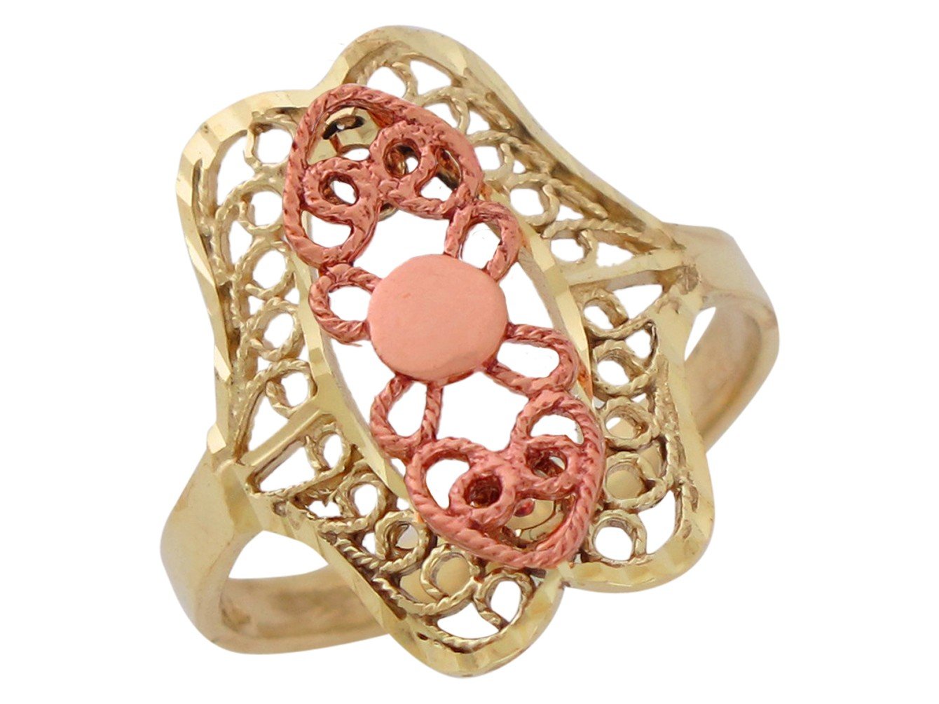 10k Two-Tone Gold Ladies Diamond Cut Flower and Heart Design Ring 