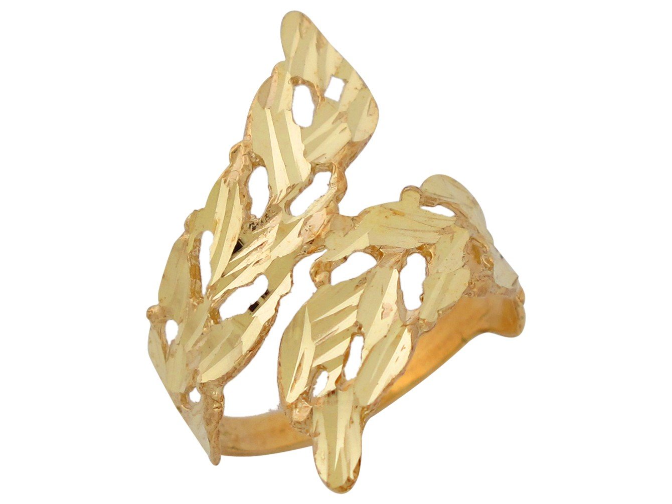 10k Yellow Gold Ladies Marvelous Diamond Cut Bypass Nature Leaf Design Ring