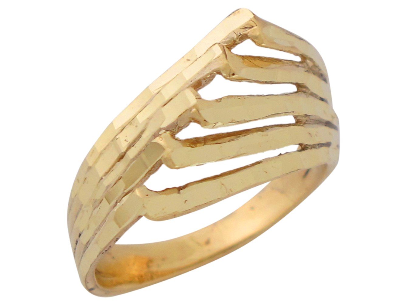 10k Yellow Gold Ladies Brilliant Diamond Cut Wave Style Trendy Ring