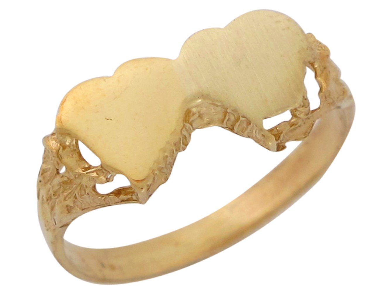 14k Yellow Gold Elegant and Trendy Two Heart Vintage Style Ladies