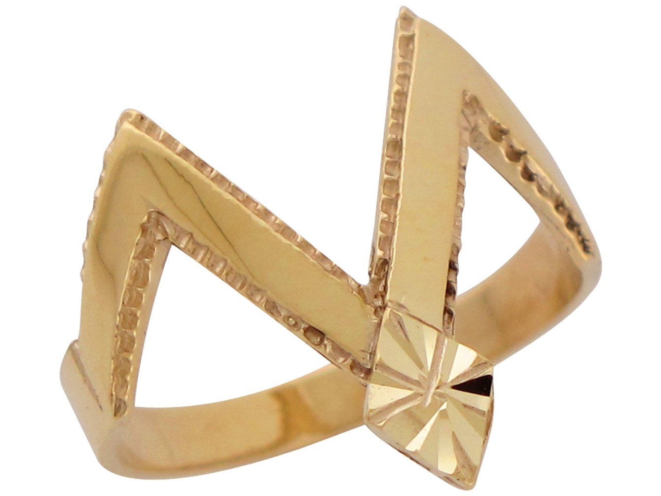 10k Yellow Gold Ladies Modern V Shaped Diamond Cut Statement Ring