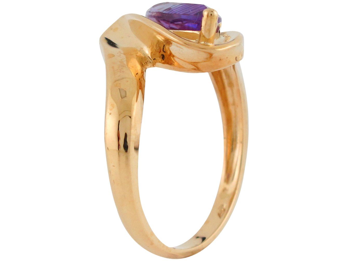 10k Yellow Gold Natural Amethyst and Diamond Ladies Modern Wave Twist Ring