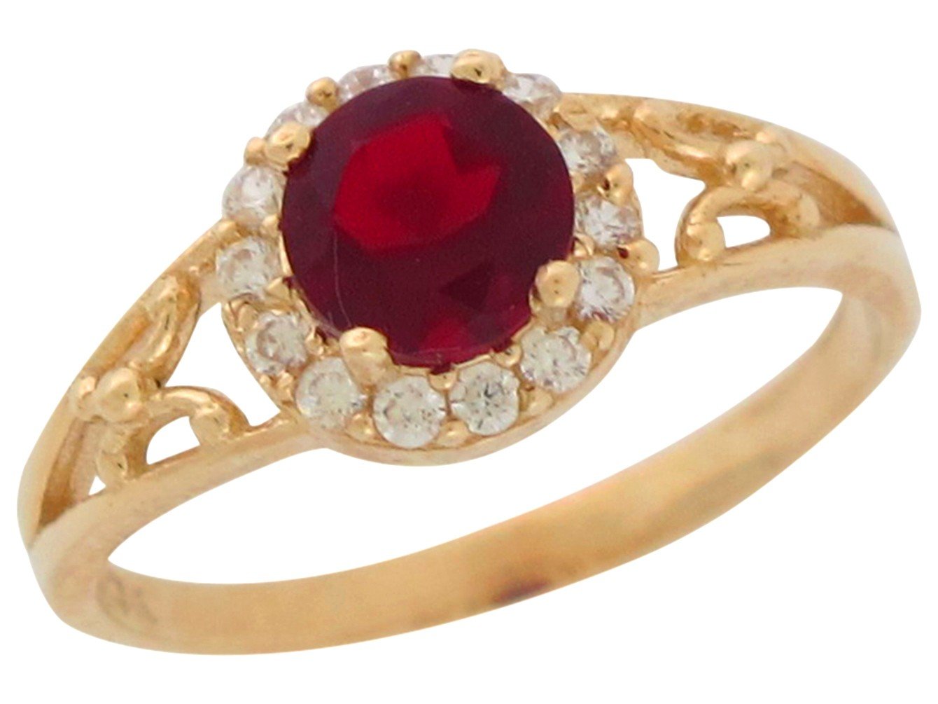 10k Yellow Gold Round Simulated Garnet CZ Halo Ladies January Birthstone Ring