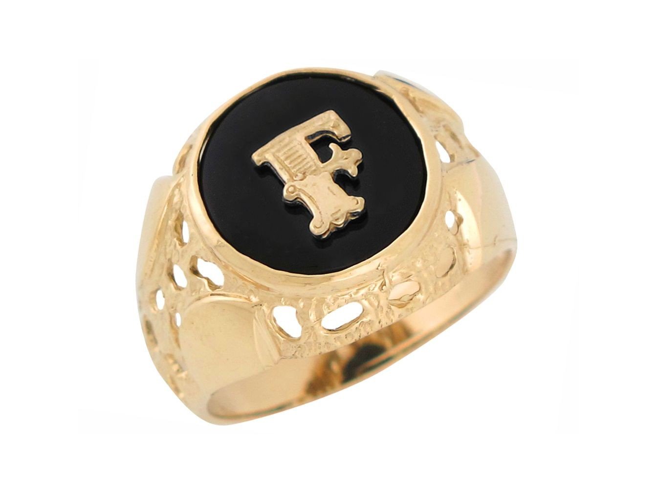 14k Yellow Gold Bezel Set Bold Black Onyx Mens Unique Nugget Init