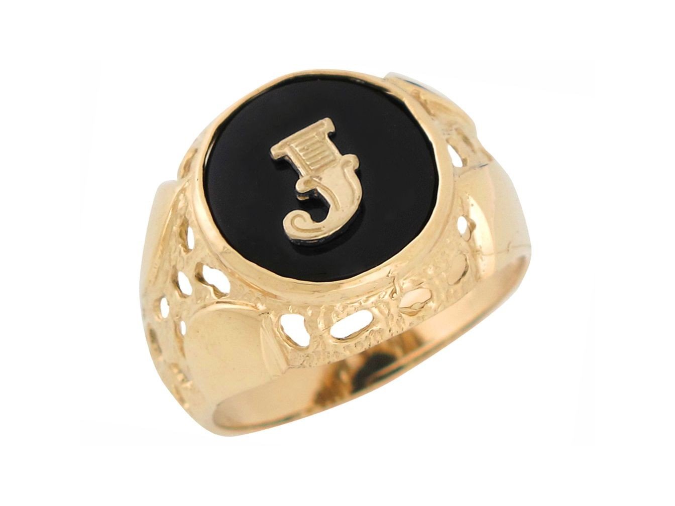 10k Yellow Gold Bezel Set Bold Black Onyx Mens Unique Nugget Init