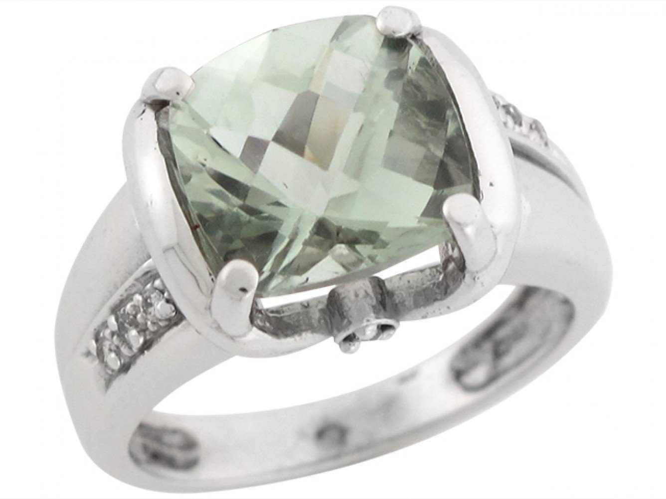 14k White Gold Green Amethyst Diamond Accent Attractive Ladies Ring