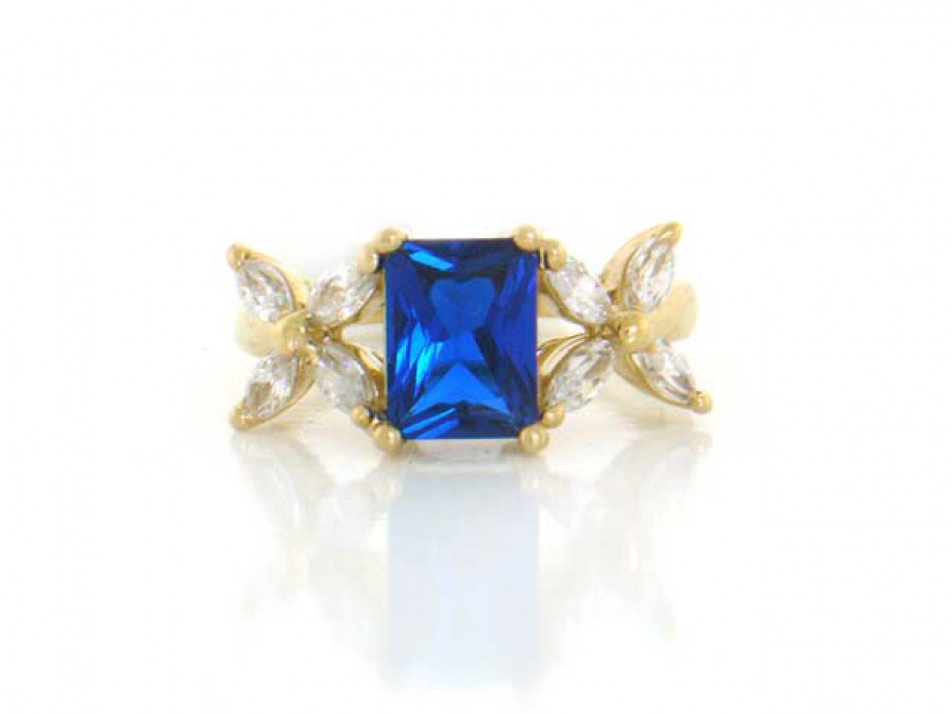 10k SOLID Yellow Gold SAPPHIRE BLUE CZ RING JEWELRY