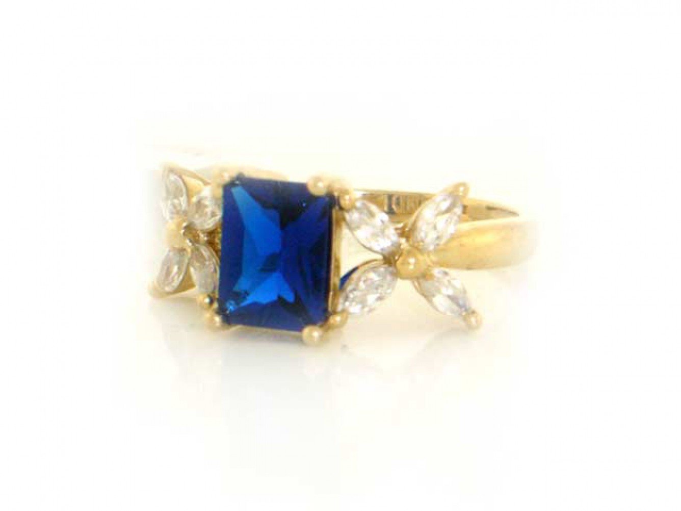 10k SOLID Yellow Gold SAPPHIRE BLUE CZ RING JEWELRY