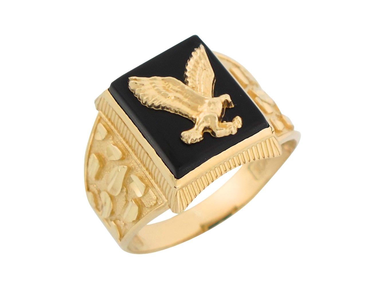 thumbnail image 2 of Men's Stainless Steel Gold Plated Eagle Ring With Black Onyx - Sizes 8-13 2 of 6