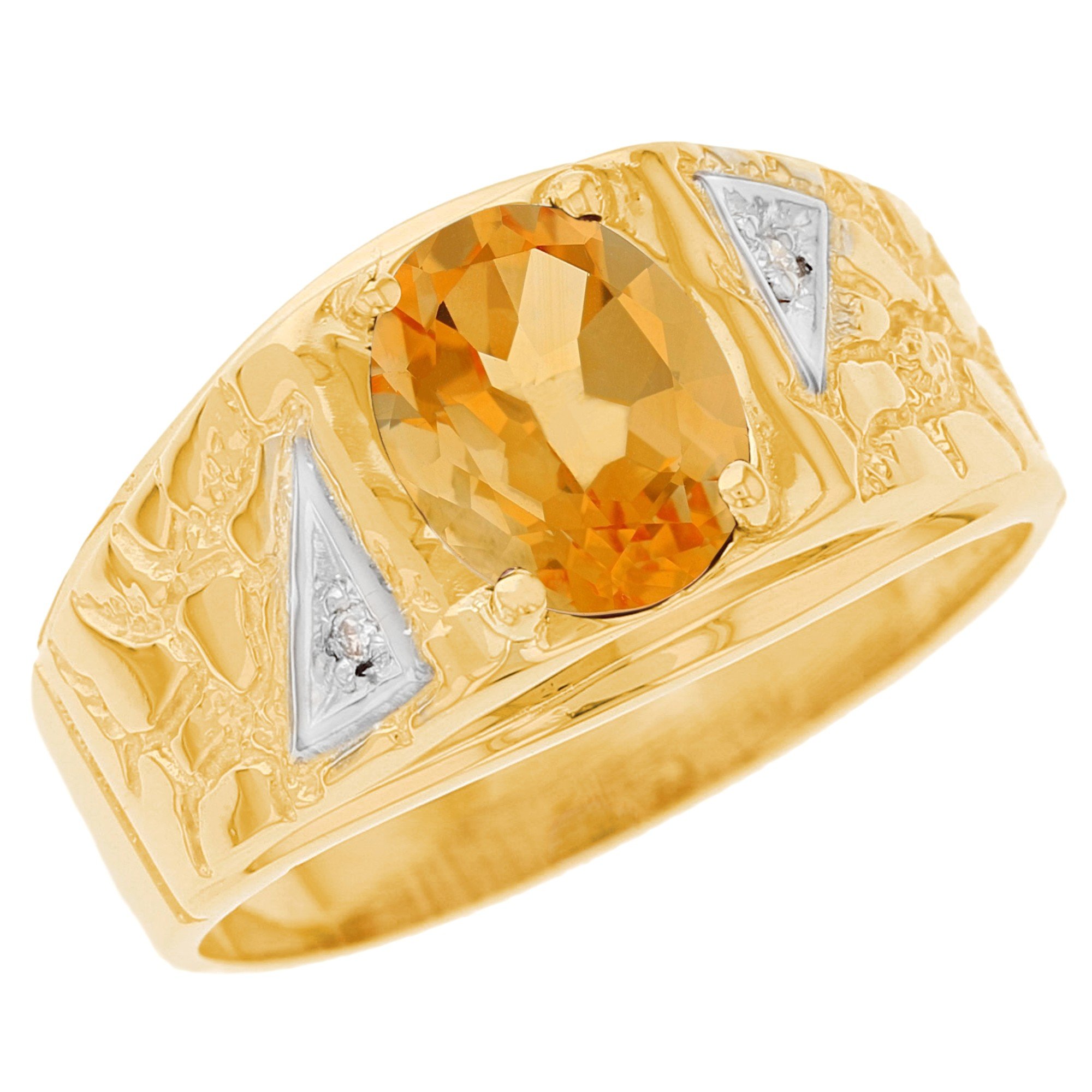 14k Solid Gold Dark Citrine 0.04 cttw Diamond Mens Ring(JL#2028)