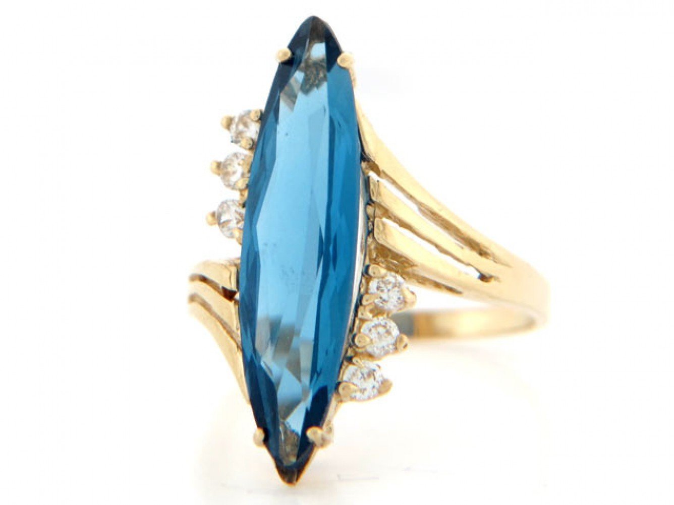 10k Gold Simulated Blue Zircon December Birthstone Ring